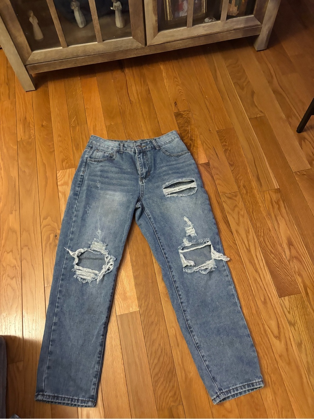 Classic High-Rise Distressed Womens Jeans - Blue